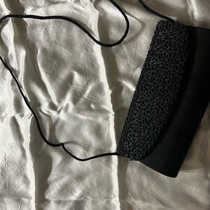 Black Leather Clutch with Structured Design